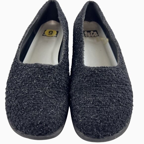 Womens 9M Witchy Black Fairy Shimmering Textured Rubber Soled Flats by 9 & Co. - Picture 1 of 12